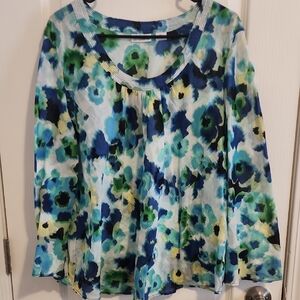 Floral Blue and Green Women's Top